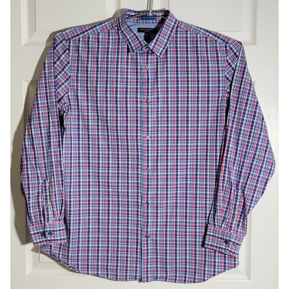 Banana Republic Men's XL Slim Fit Button Up‎ Blue Plaid Shirt Pre-Owned - Picture 2 of 10